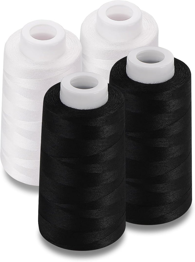 StiVerse Serger Thread 4 Cones 3000 Yards Each Spool All Purpose Polyester Thread 40S/2 for Sewing, Serger, Overlock, Quilting, Piecing - Black+White - Image 1